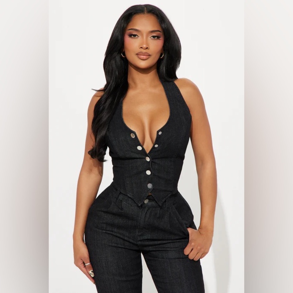 Denim Button Vest and Pants Set